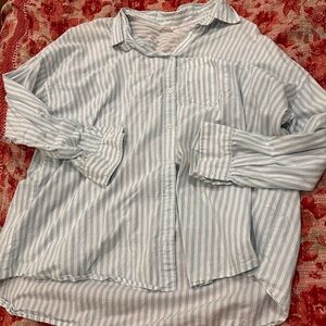 Blue and White Cotton-On Striped Button-Up Shirt